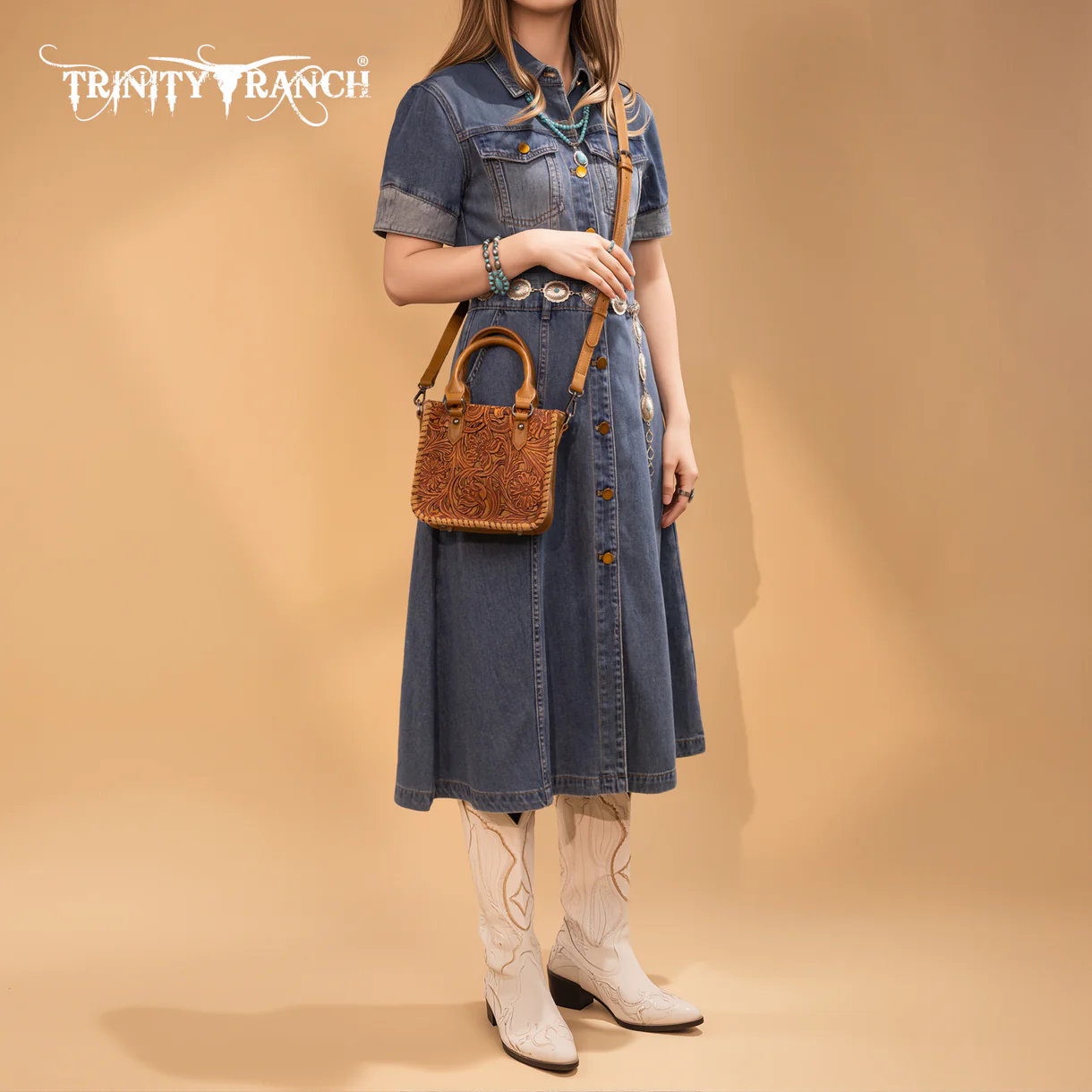 Trinity Ranch Floral Tooled Collection Mini Tote/Crossbody - TR192-8800