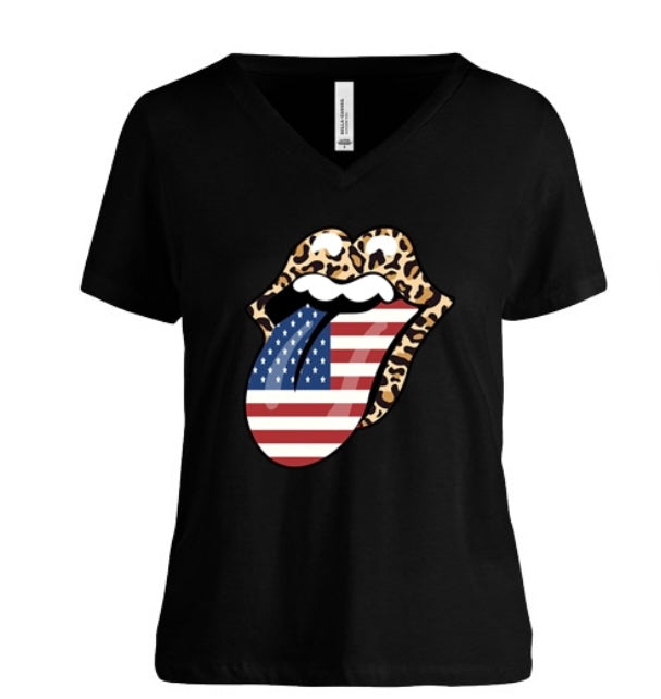 American Flag Lips Women's V-Neck