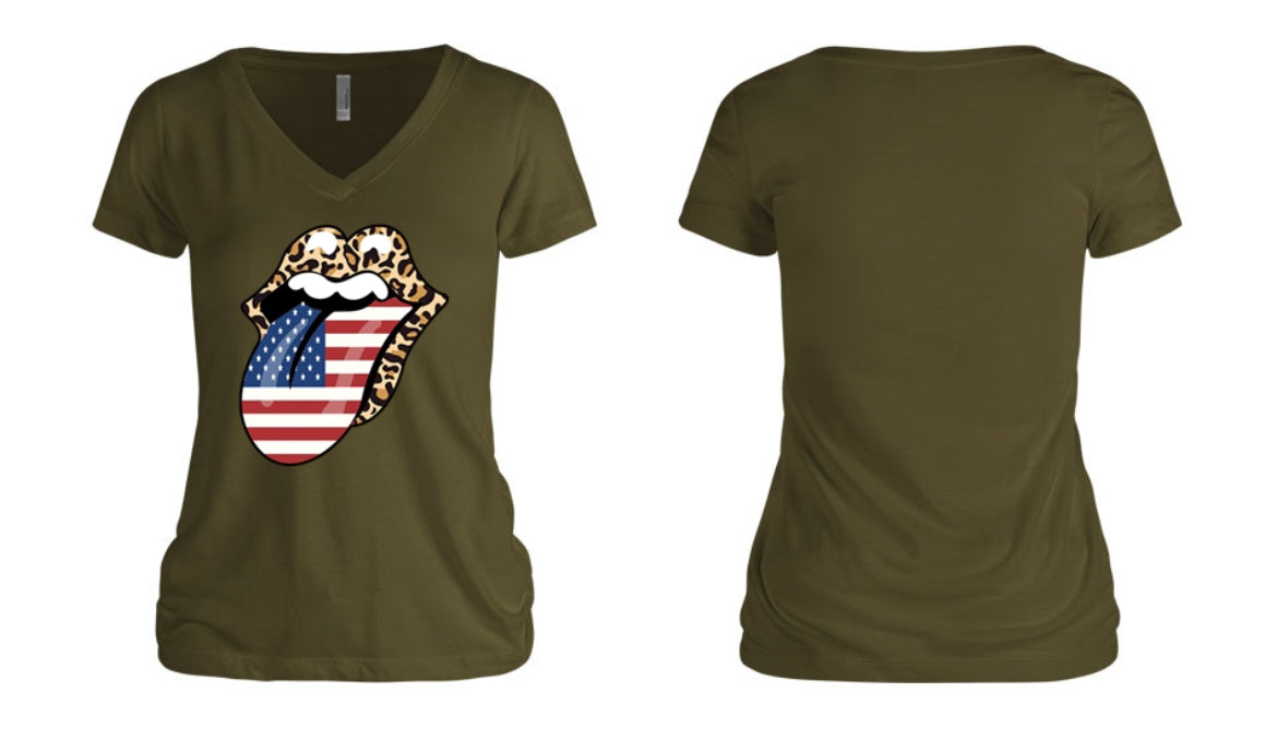 American Flag Lips Women's V-Neck