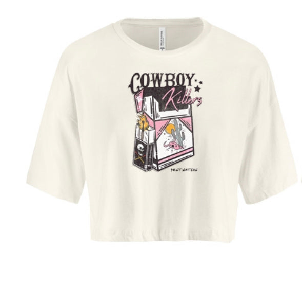 Cowboy Killers Women's Crop Top Pink & White