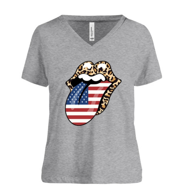 American Flag Lips Women's V-Neck