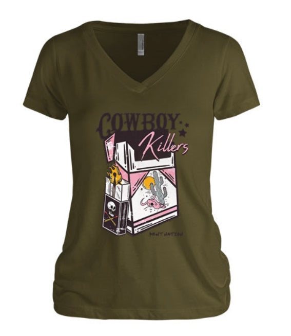 Cowboy Killers Pink & White Women's V-Neck