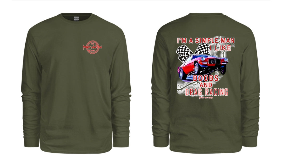 Simple Man I Like Boobs and Drag Racing Men's Long Sleeve Shirt