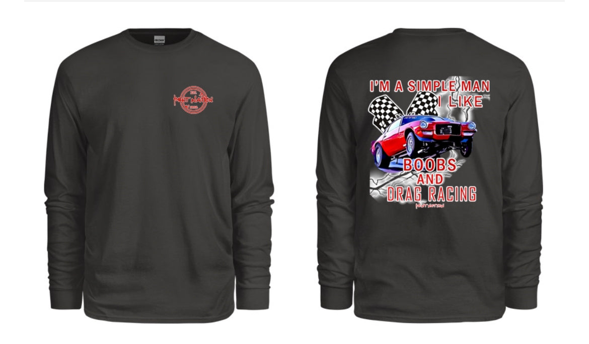 Simple Man I Like Boobs and Drag Racing Men's Long Sleeve Shirt