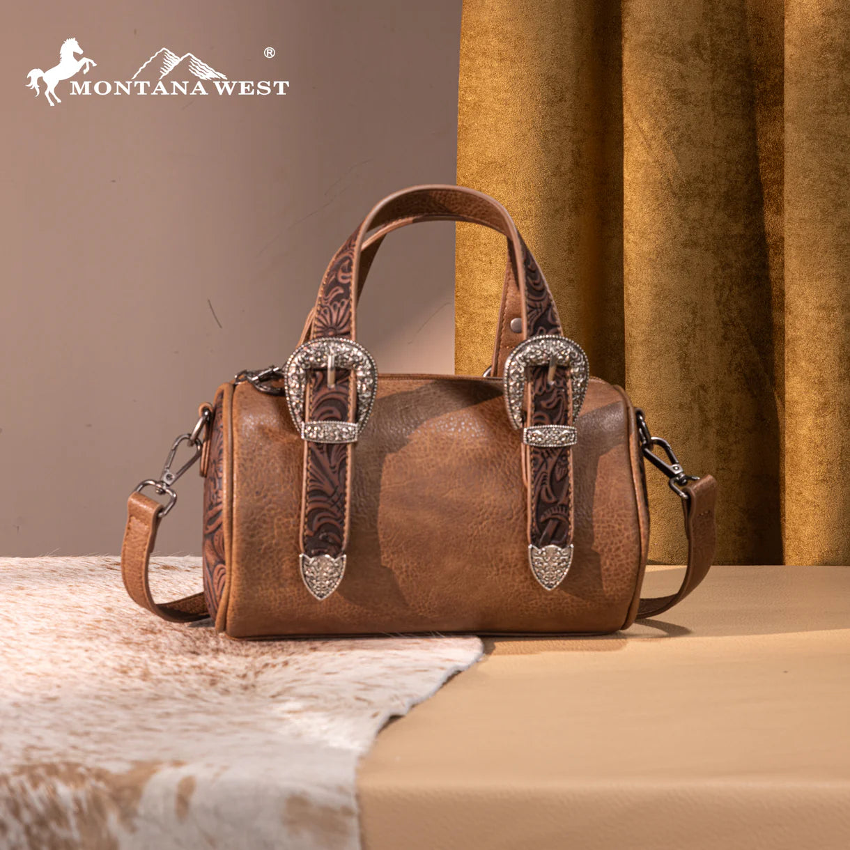 Montana West Western Tooled Buckle Collection Mini Barrel Crossbody Bag - MW1338-8802