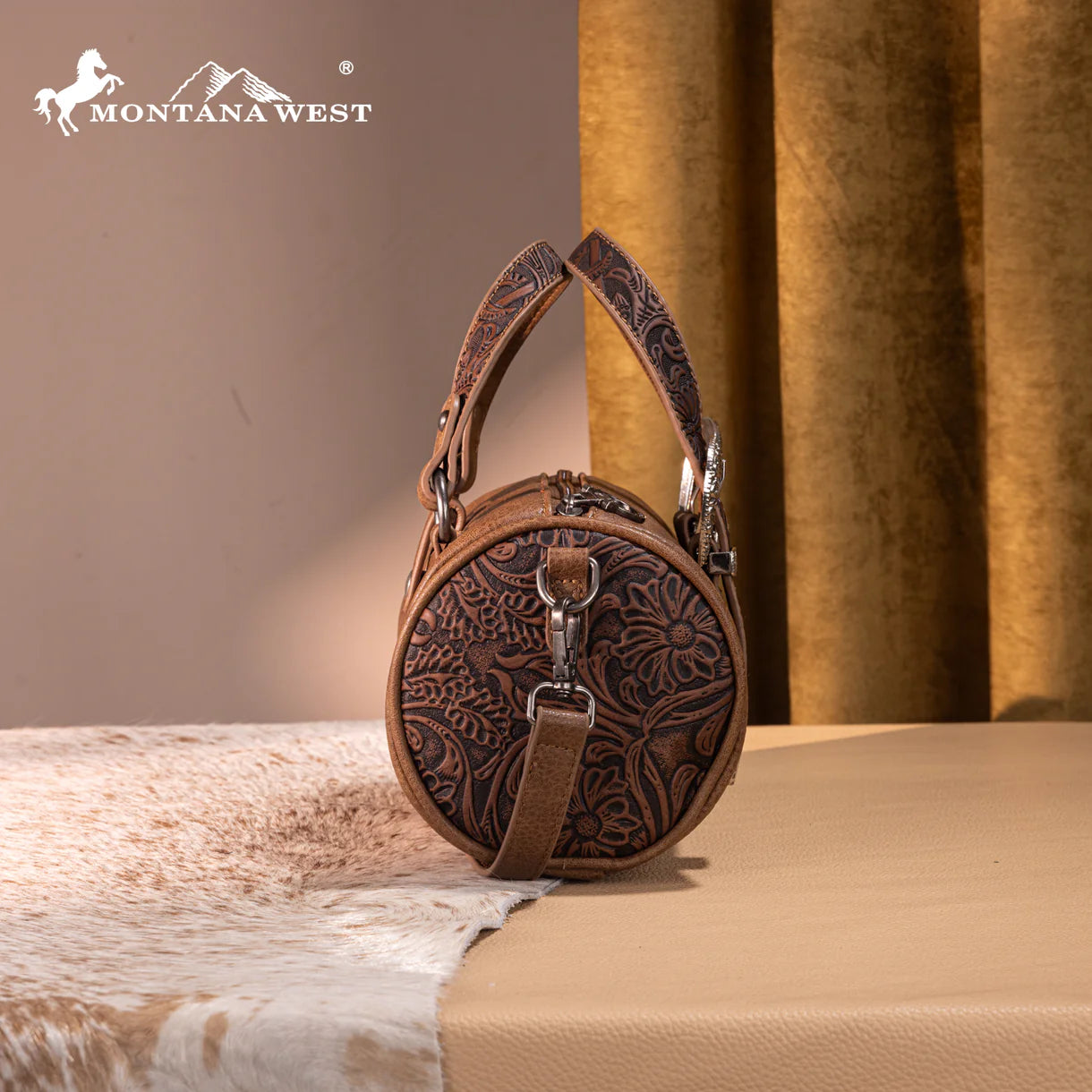Montana West Western Tooled Buckle Collection Mini Barrel Crossbody Bag - MW1338-8802