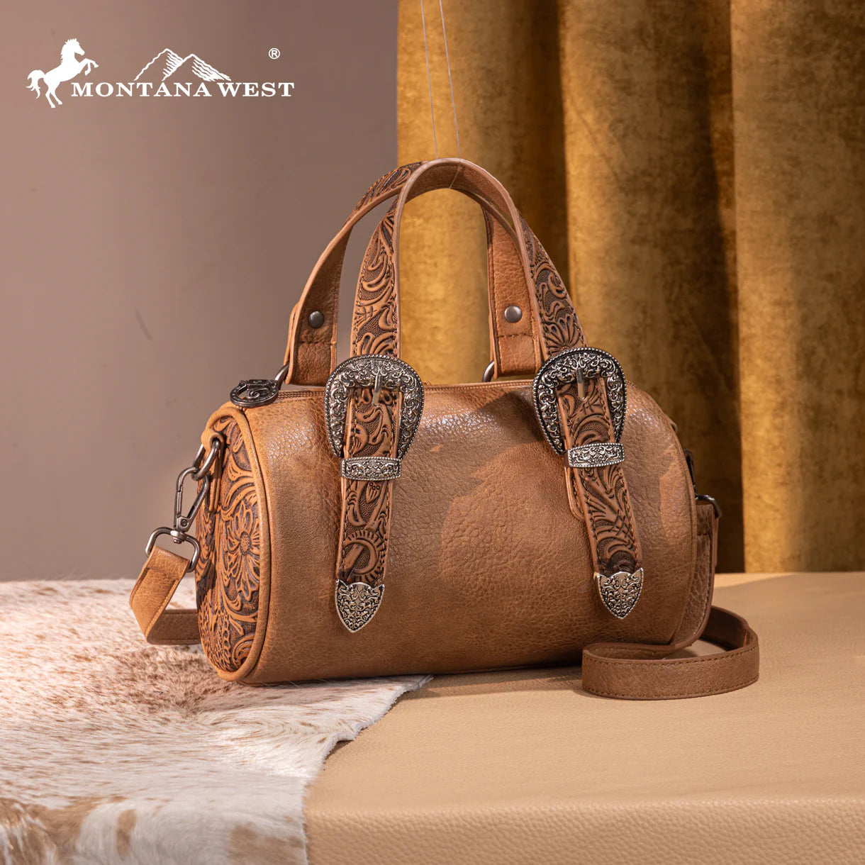 Montana West Western Tooled Buckle Collection Mini Barrel Crossbody Bag - MW1338-8802