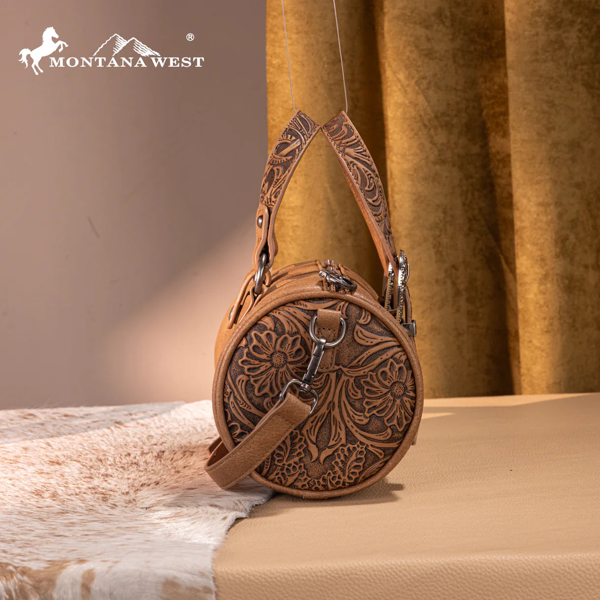 Montana West Western Tooled Buckle Collection Mini Barrel Crossbody Bag - MW1338-8802