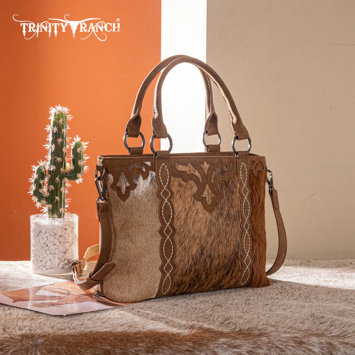 Trinity Ranch Genuine Hair-On Cowhide Collection Concealed Carry Tote - TR198G-8899