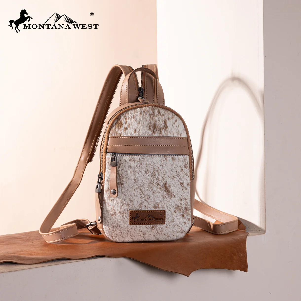 Montana West Genuine Hair-On Cowhide Convertible Sling Backpack - MWR-066