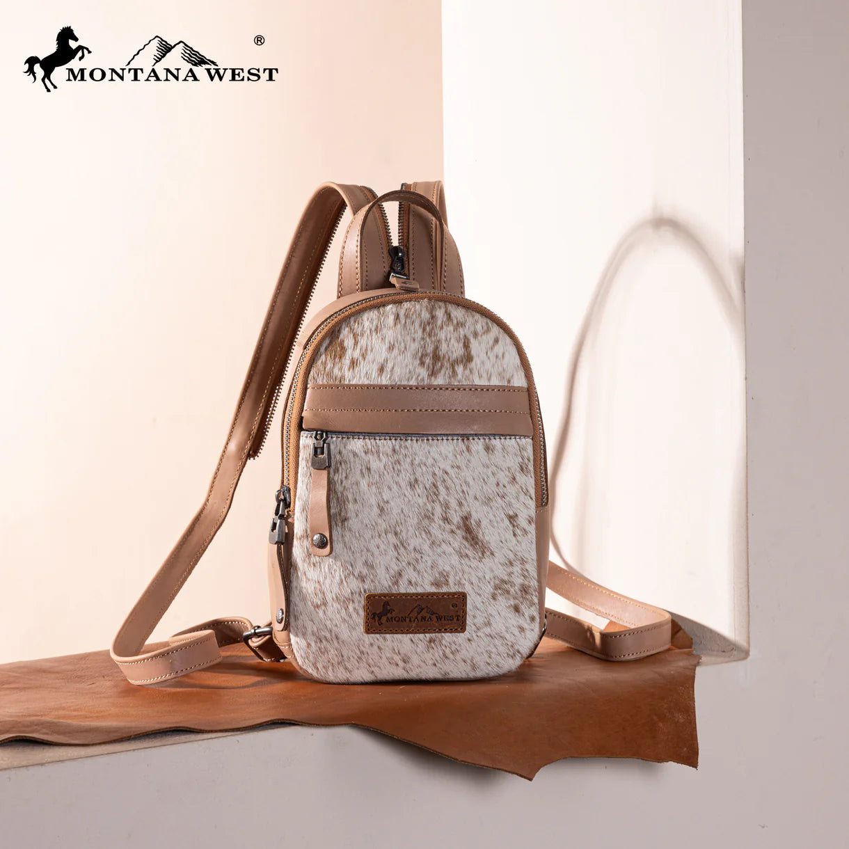 Montana West Genuine Hair-On Cowhide Convertible Sling Backpack - MWR-066