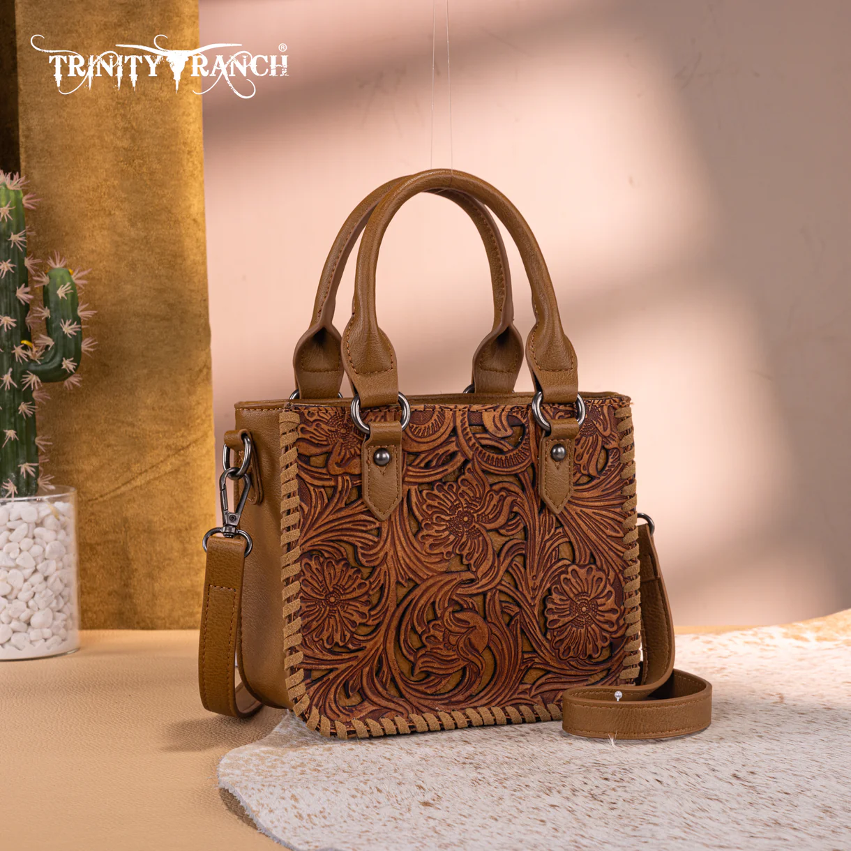 Trinity Ranch Floral Tooled Collection Mini Tote/Crossbody - TR192-8800