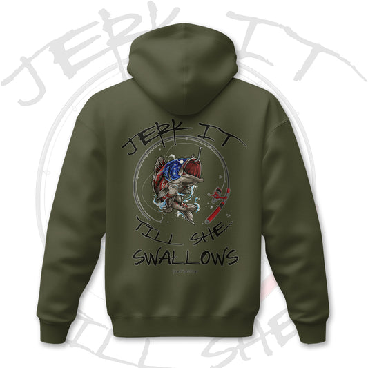 🐟 Jerk It Till She Swallows – Patriotic Fishing Hoodie