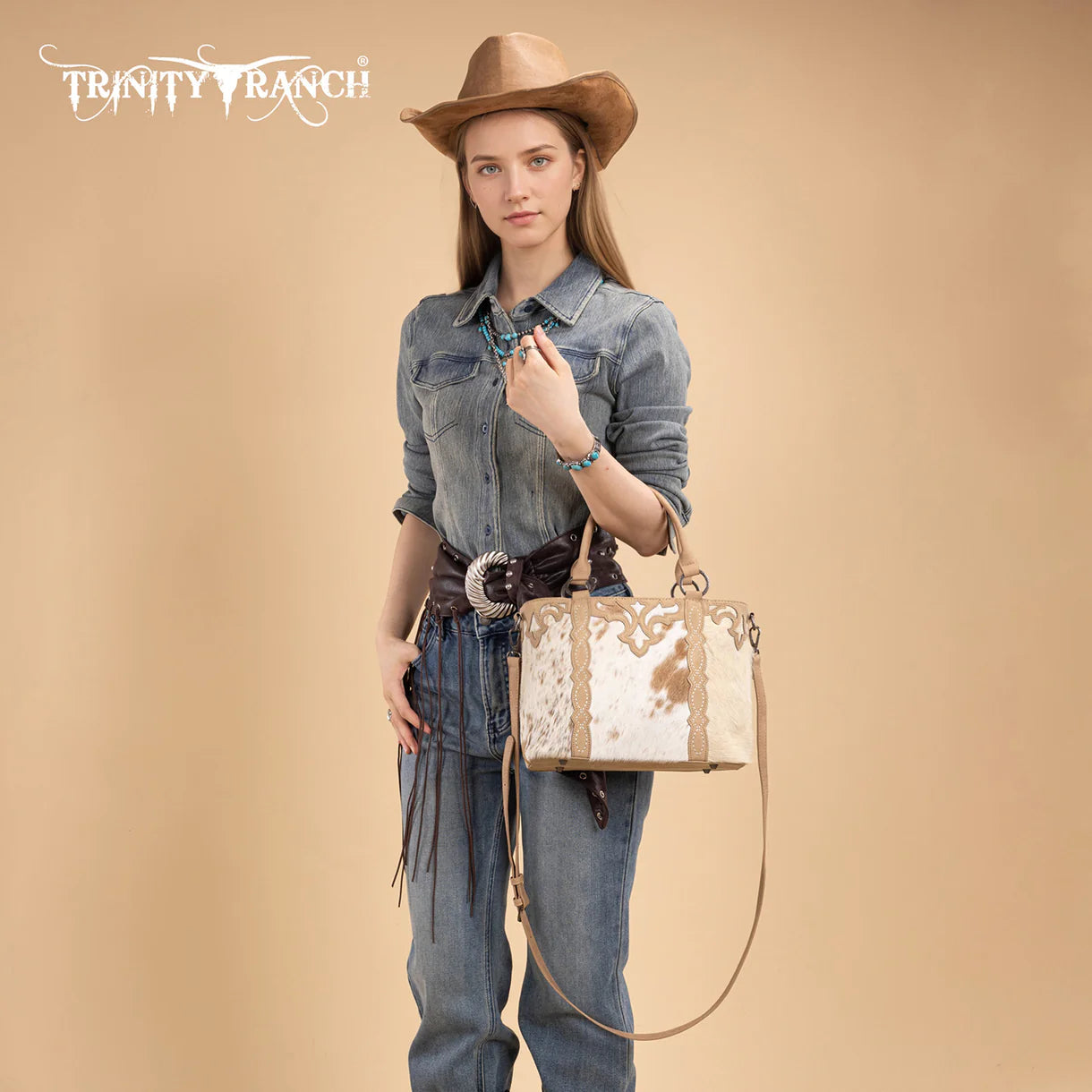 Trinity Ranch Genuine Hair-On Cowhide Collection Concealed Carry Tote - TR198G-8899