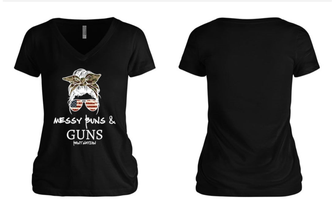 Messy Buns & Guns Women's V-Neck Camo